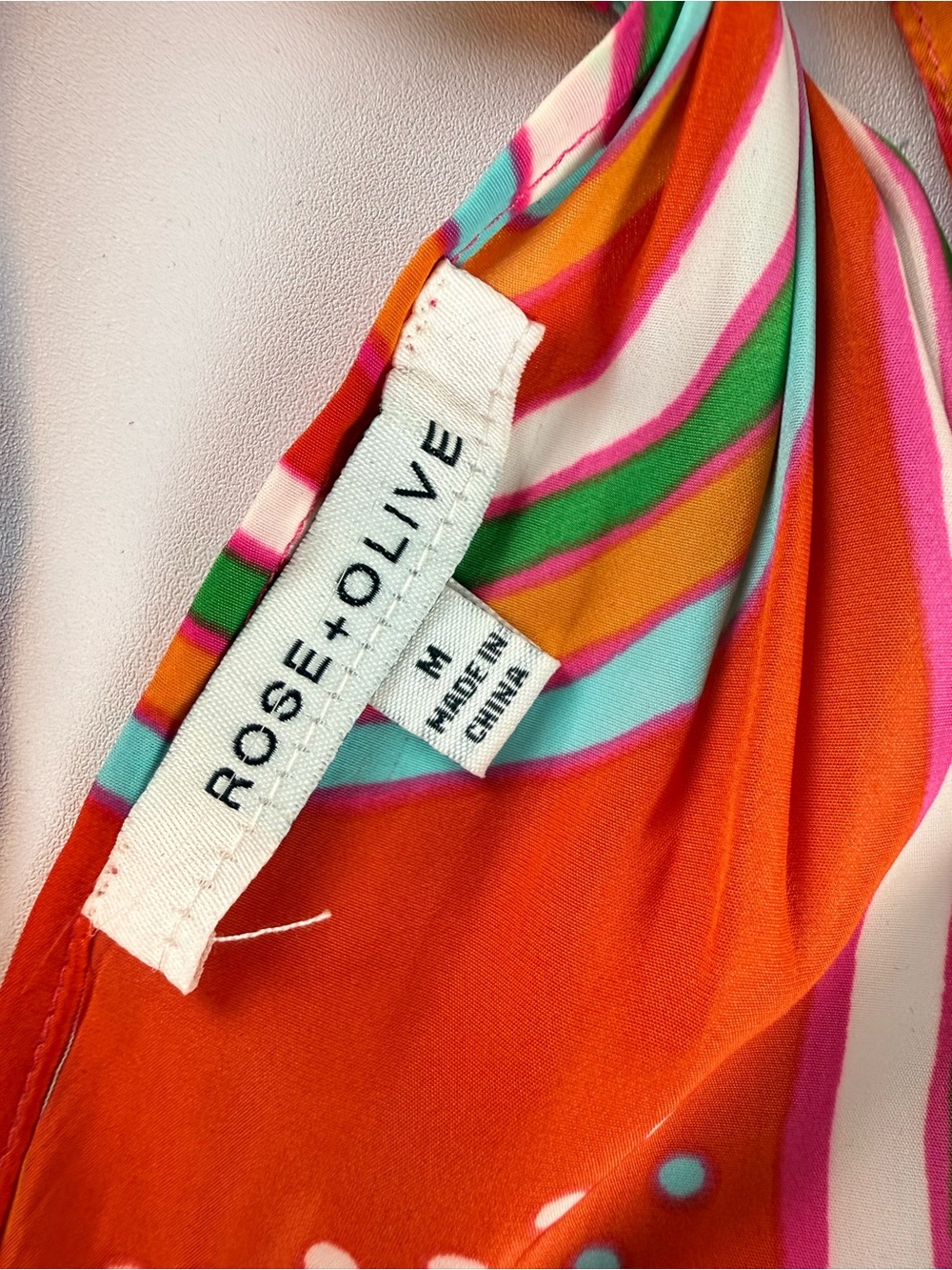 Rose + Olive Retro Rainbow Halter SZ M Bright Mod Psychedelic Sleeveless Blouse - Picture 4 of 7